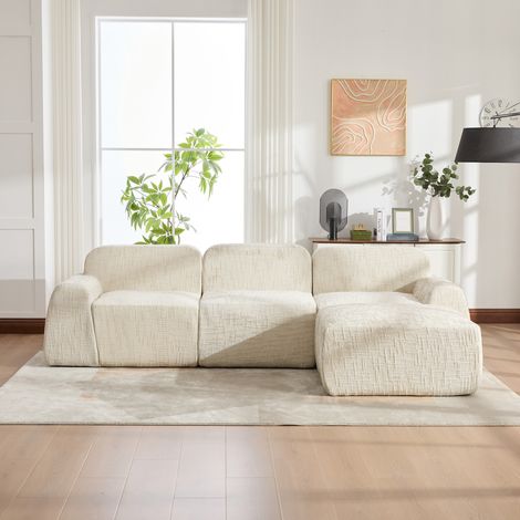 Canapé modulable compressé en tissu chenille, mousse haute résilience 30D, base antidérapante, facile à déplacer - Beige