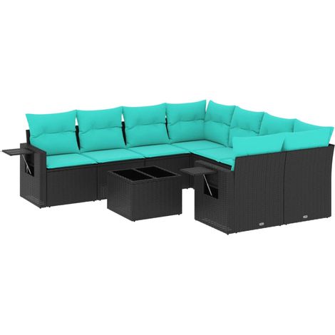 Maison Exclusive - 9-teiliges Gartensofa-Set mit Kissen, schwarze (1/5)