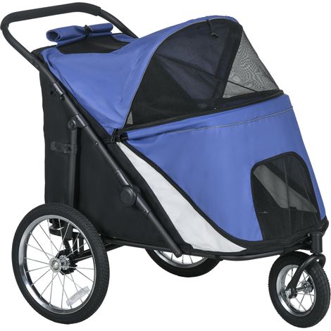 Accessoire pour chien, en oxford et tissu, charge max 30 kg, bleu, Poussette pliante pour chiens et chats jusqu’à 30 kg maille