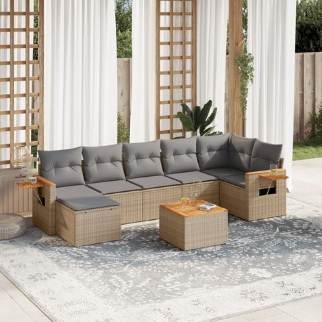 vidaXL Salon de jardin avec coussins 8 pcs beige résine tressée (1/5)