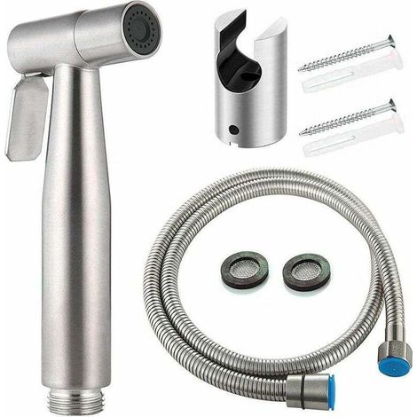 Kit Bidet WC avec Douchette - Pulverisateur Bidet a Main- Pomme de Douche Toilette avec Tuyau + Support en Inox + 2 Joint (1/4)