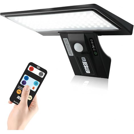 90 LED Lumiere Solaire avec Détecteur de Mouvement, 4 Modes Étanche Lampe de Sécurité, 3 Couleurs Télécommande Lampe Mural pour Jardin Cour (1/5)