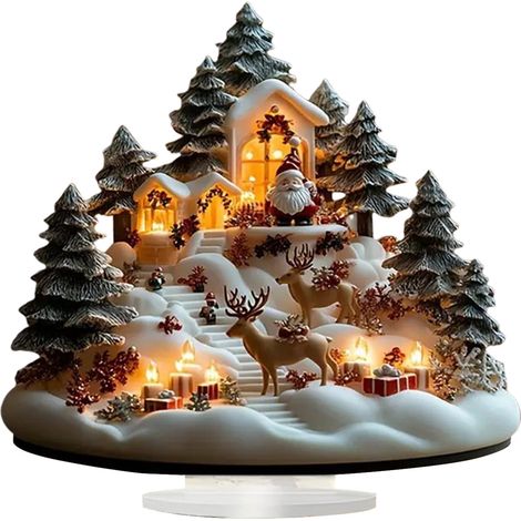 Maison-en-Théière - Décoration Acrylique 2D pour Table - Ornement de Village de Noël - Base Stable - Pour Cheminée, Étagère ou Centre de Table - 1 Pièce (1/5)