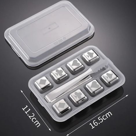 (Argent, 8 pièces, avec clips) Glaçons réutilisables en acier inoxydable, congélation rapide, métal de qualité alimentaire. (1/5)