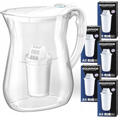 Caraffa filtrante Aquaphor Lyon, bianca, 3,8 l, con 5 cartucce di carbone A5.