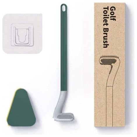 Brosse WC Silicone Manche Long avec Base Automatique Anti-Fuite Ensemble Toilette Vert