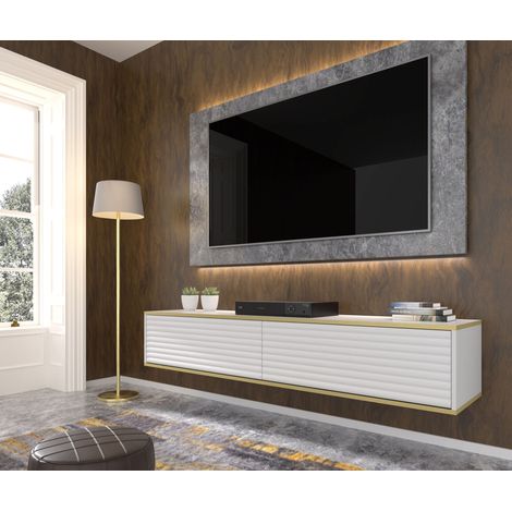 Mobile TV SUBI 180 cm sospeso scanalato bianco opaco