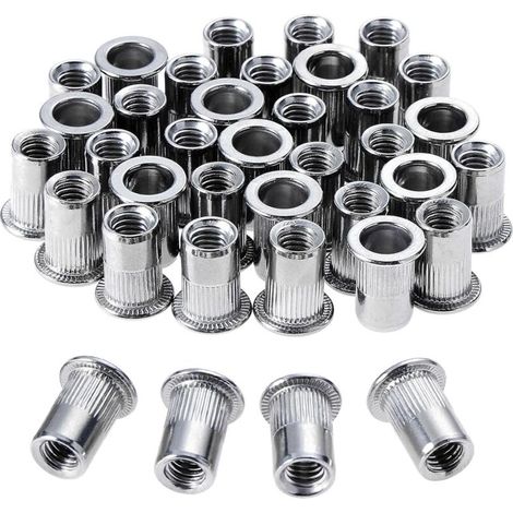 Écrous à rivets M6 en acier inoxydable, 100 pièces, écrous à filetage plat (1/5)