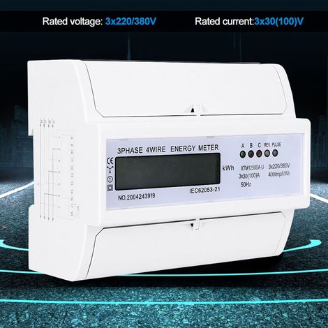 Compteur électrique triphasé numérique 4 fils 7P sur rail DIN, compteur kWh électronique 30(100)A (1/5)