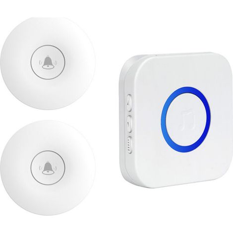 Nouvelle sonnette sans fil pour la maison auto-génératrice étanche appelant longue distance sans batterie pour les personnes âgées à travers le mur, (blanc, émetteur 2 + récepteur 1) (1/5)