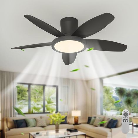 Ganeed 42 Inch Low Profile Ceiling Fan with Lights & Remote 6-Speed Wind Dimmable 3-Color LED Timer Memory Function Black Modern Ceiling Fan for Bedroom Living Room Patio