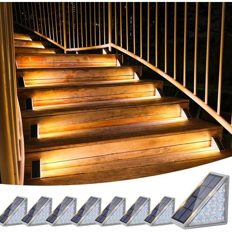 Set di 8 luci solari a LED da esterno, impermeabili IP67, da 80 lumen, per giardino, scale, gradini, porta d'ingresso, portico e terrazzo (luce bianca calda) (1/4)