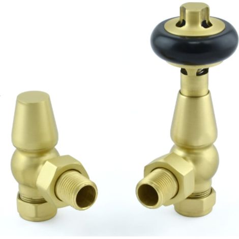 West Eton Traditional Angled Manual Radiator Valve and Lockshield - Brushed Brass (1/5)