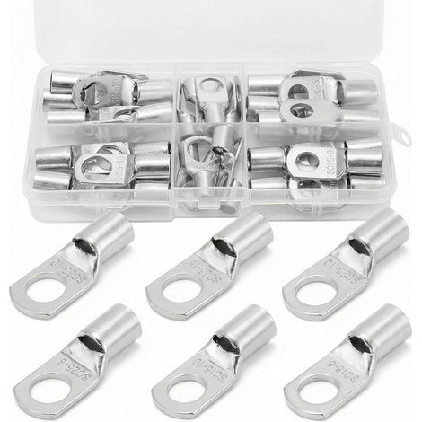 30 Pièces Cosses de Câble 16/25/35 mm², Cosses Électriques Ronde àŒillet en Cuivre Étamé - Connecteurs de Câbles Batterie Non Isolés (1/5)