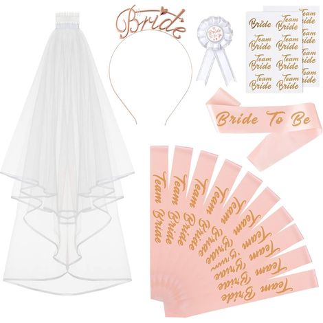 Ensemble de 16 pièces, kit rose pour groupe comprenant des écharpes de fête, des rosettes, un voile et des tatouages temporaires (1/5)