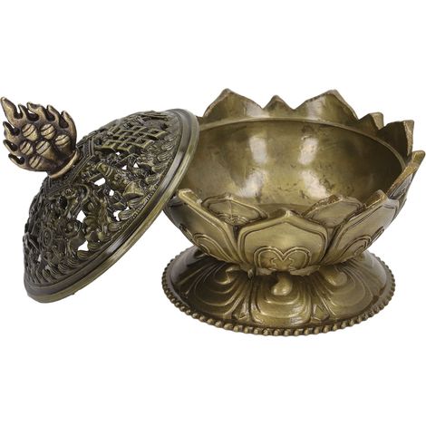 Räuchergefäß im Vintage-Stil in Lotusform, blütenförmiger Räuchergefäßhalter aus Metalllegierung und Bronze, zur Dekoration von Wohnräumen. (1/5)