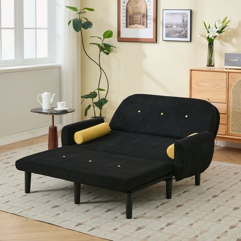 Sofa aus schwarzem Cord, multifunktional und verstellbar als Lounge- oder Liegesofa