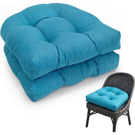 Set of 2 Outdoor Balcony Chair Cushions, Half Round Waterproof Low Back Modern Thick Chair Cushions with Ties for Office, Garden and Rattan (Blue, 2 Pack) (1/5)