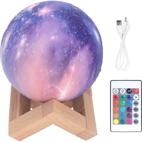 Lampe Lune Mini LED 16 Couleurs Télécommande USB Rechargeable avec Socle Bois Cadeau Anniversaire (1/5)