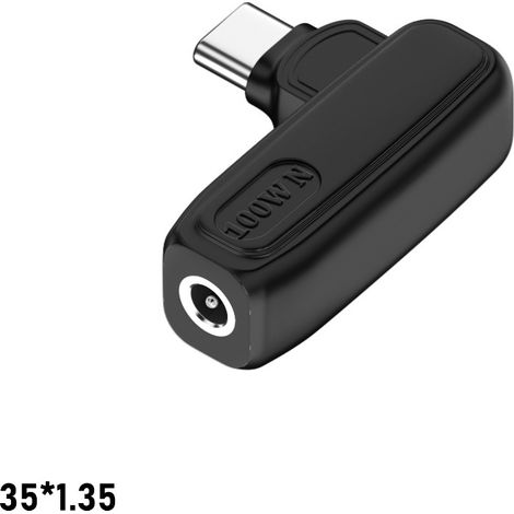 Adaptador JSSEVN USB Tipo C a CC de 3,5 mm x 1,35 mm, 100 W PD, conector hembra a macho de 90 grados para carga de portátiles. (1/5)