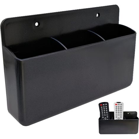 Support de Télécommande avec 3 Compartiment, Porte Telecommande Mural Adhésif, Rangement Telecommande TV, Support Universel Télécommande pour Maison Bureau école (Noir) (1/5)