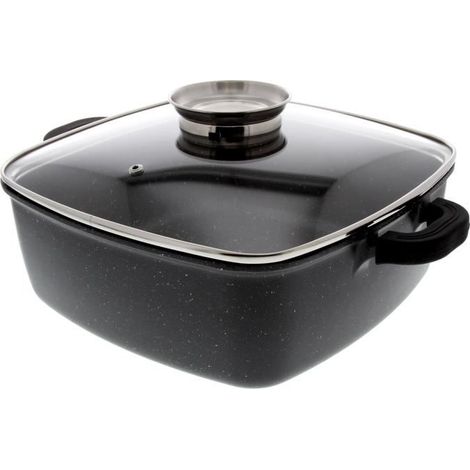 Faitout carré - PRADEL EXCELLENCE - 28 x 28 cm - Façon pierre - Couvercle en verre - Compatible tous feux (1/3)