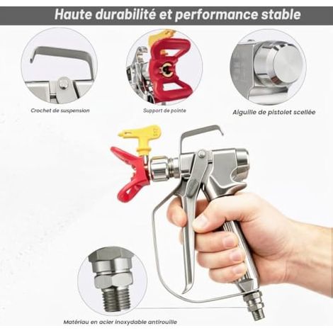 3600 PSI Airless Pistolet Peinture Pistolet Pulvérisateur Airless avec Haute Pression Buse d'embout De Airless Pistolet Peinture de 517 Buse et Support de Buse Filtre Joints Rotatifs (1/3)