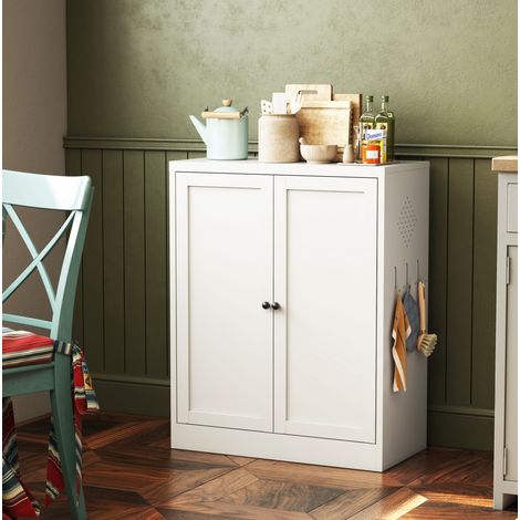 Meuble rangement cuisine 88 cm metal blanc etageres OKMYHOME (1/5)