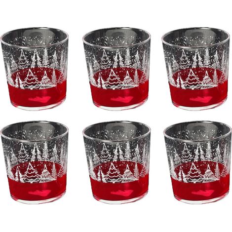 Bicchieri in vetro paesaggi natale rossi da tavola set da 6