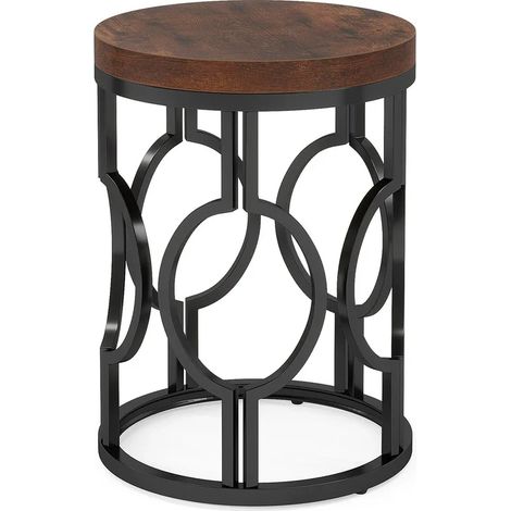 Table d'appoint ronde industrielle en MDF et métal 45 cm diamètre (1/5)