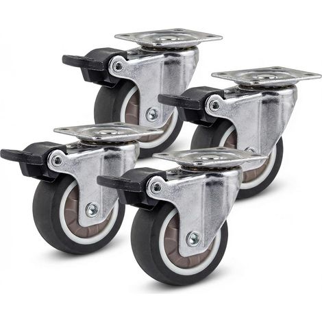 Lot de 4 roulettes robustes avec frein en polyuréthane silencieux pour meubles lourds et étagères industrielles 100mm (1/4)