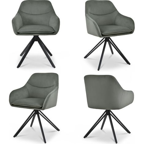 Bon Furni Sillas de Comedor Giratorias 360° de Rombos de terciopelo gris claro, juego de 4 (1/5)