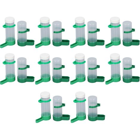 Ensemble de 10 mangeoires pour cage à oiseaux comprenant un distributeur d'eau de 140 ml et un distributeur de nourriture de 150 ml avec clips, pour oiseaux de compagnie, perroquets et calopsittes. (1/5)