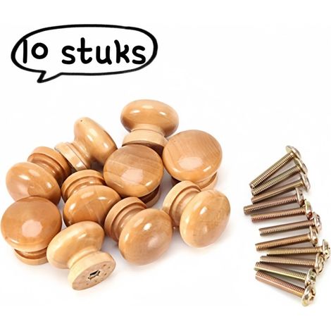 Lot de 10 poignées de tiroir en bois massif en forme de champignon avec un seul trou, pour portes d'armoire, longueur 28 cm, couleur bois naturel (1/5)