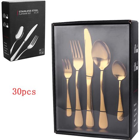 (Ensemble de 30 pièces - doré) Ensemble de couverts en acier inoxydable, couverts de style occidental, couteaux, fourchettes et cuillères