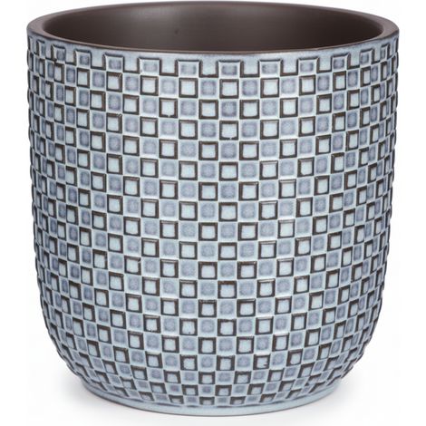 Mini Pot de Fleurs Bleu à Motif Relief Carrés pour Succulentes et Plantes - Ø 7 cm - PANGIVO (1/5)