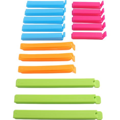 Lot de 16 pinces de fermeture sécurisées pour sachets de rangement de snacks, en polypropylène, pour pain et autres emballages. (1/5)
