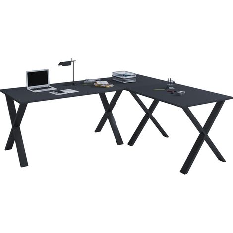 VCM VCM Escritorio de madera  Escritorio de esquina liso  130x130  L forma izquierda o derecha  Panel de mesa de trabajo 50 cm de profundidad  Mesa de ordenador muebles de oficina - Lona X (Negro / An