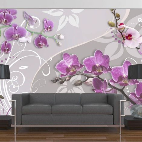 Papier peint vol d'orchidées violettes - 300 x 210 cm (1/4)