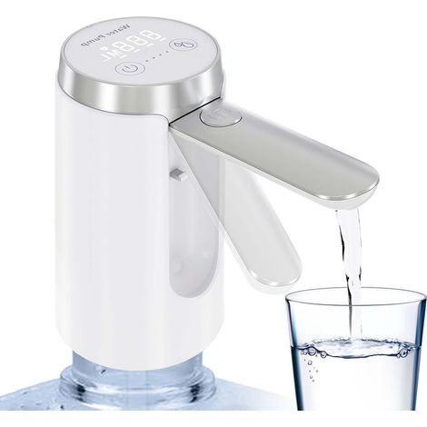 Dispensador de agua LED de 5 galones con diseño inteligente: recargable, boquilla plegable, bomba portátil para uso doméstico y en exteriores (blanco). (1/5)