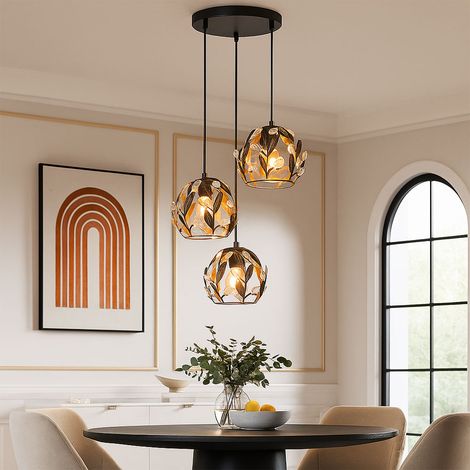 LED Pendellampe Esstisch Wohnzimmerleuchte schwarz 3-flammig Hängeleuchte, Metall goldfarben, 3x 7W 3x 630lm warmweiß, DxH 41x150 cm