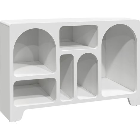 White wood effect several niches 6 compartment organic sideboard, low buffet, Thessa, 120cm (1/5)