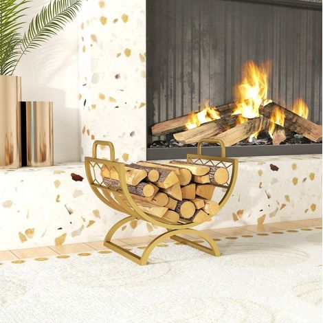 Kaminholzständer für innen 46 x 36 x 41 cm aus goldfarbenem Metall mit Griffen – MEUBLIV (1/5)