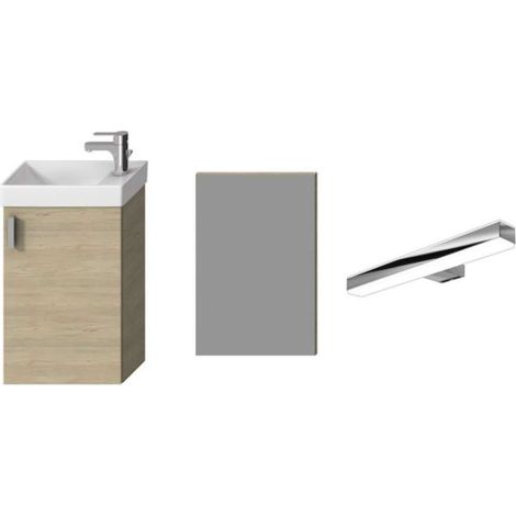 Jika Petit - Juego de mueble con lavabo, espejo e iluminación, fresno H45J5141755141