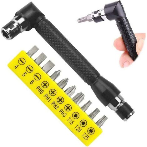 Tournevis Ulisem, manche rallonge en L, clé à douille hexagonale 1/4 pouce, tournevis à douille hexagonale, tournevis à double tête en L avec 10 embouts de tournevis pour garage et atelier (1/4)