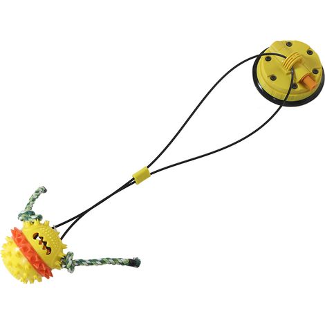 Balle à mâcher pour chien en caoutchouc et plastique, résiste à 104 kg, ventouse à vide, corde de traction, jouet dentaire jaune type A. (1/5)