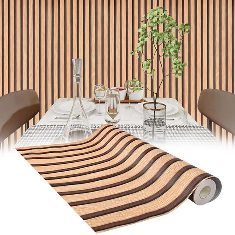 Papel pintado autoadhesivo, paneles 3D con efecto madera, estampado de vinilo marrón natural, para salón o dormitorio. (1/5)
