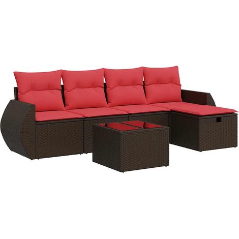 Maison Exclusive - Set Divano da Giardino 6 pz con Cuscini Marrone in Polyrattan (1/5)