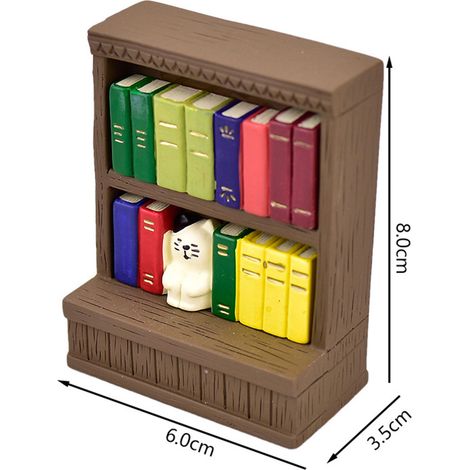 Décoration miniature de scène photographique représentant un chat dans une étagère, inspirée des zakka (magasins de marchandises générales japonais) et de la série Fox Hall Bookstore. (1/5)