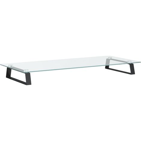 Supporto per monitor da tavolo mobile da scrivania 80 x 35 x 8 cm vetro temperato e metallo nero 020044904